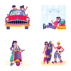 Collection of Holiday Fun Flat Style Illustrations 


