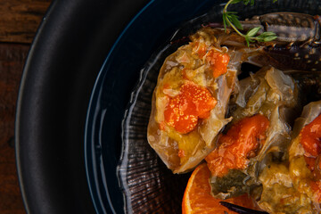 Soy sauce marinated crab and ingredients on the table