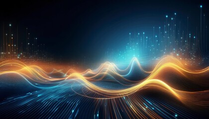 Obraz premium Wave particle technology background, blue curve business technology sense big data background material. Generative image