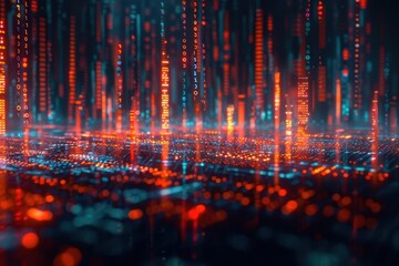 Naklejka premium Holographic economic drop, virtual business downturn, futuristic price fall, dark digital theme