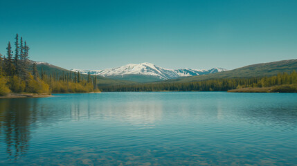 lake in the mountains and blue sky