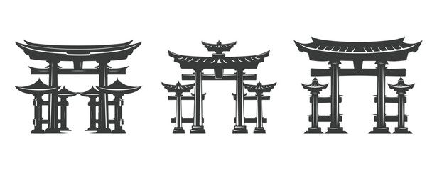 set of traditional Japanese temple gates illustration ,generative ai