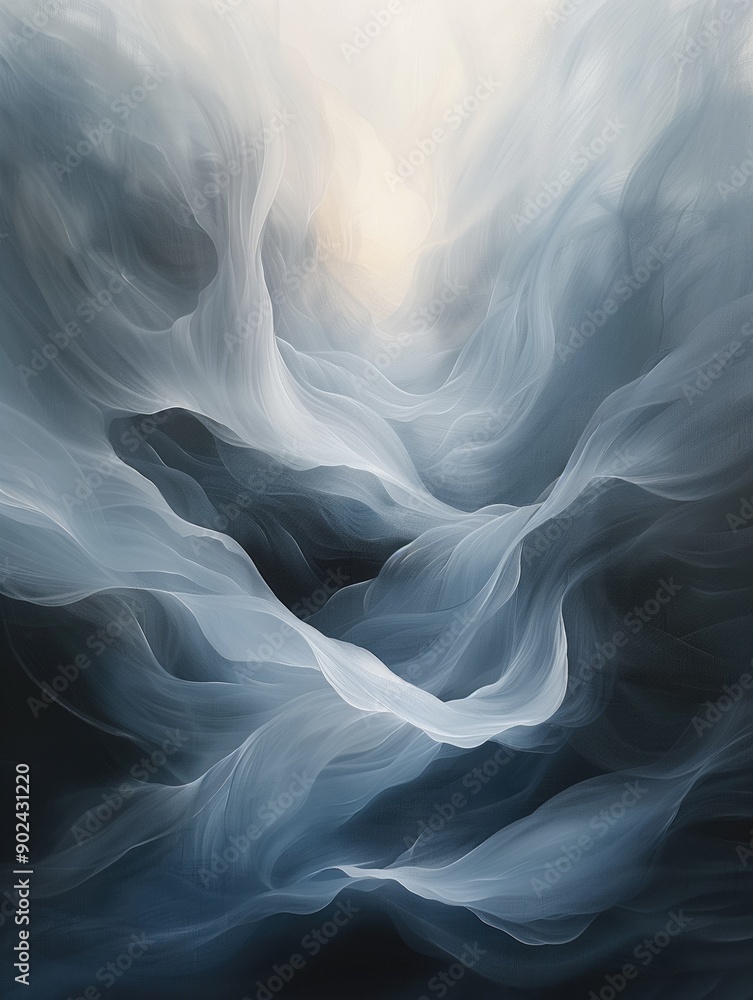 Poster abstract depiction of ethereal, flow-like patterns in soft blues and whites suggesting a dreamscape.