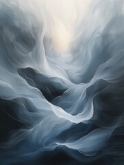 Obraz premium Abstract depiction of ethereal, flow-like patterns in soft blues and whites suggesting a dreamscape. Concepts of tranquility, serenity, and imaginative visualization in art.