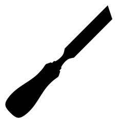 Chisel, carpentry hand tools for woodworking and wood carving. Stand for working with wood. Chisel isolated on transparent background. Black silhouette icon, vector illustration.