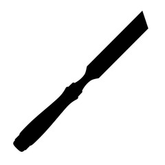 Chisel, carpentry hand tools for woodworking and wood carving. Stand for working with wood. Chisel isolated on transparent background. Black silhouette icon, vector illustration.