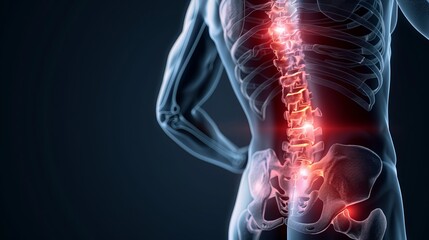 3D Rendered Medical Illustration of Lumbar Pain and Low Back Pain, Detailed Anatomy and Symptoms