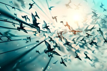 Birds Flying in a Blue Sky