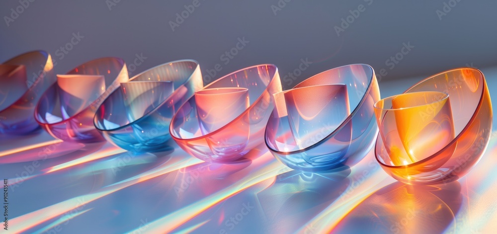 Poster holographic shapes with vibrant light reflections on a smooth surface. concepts of modern design, ar