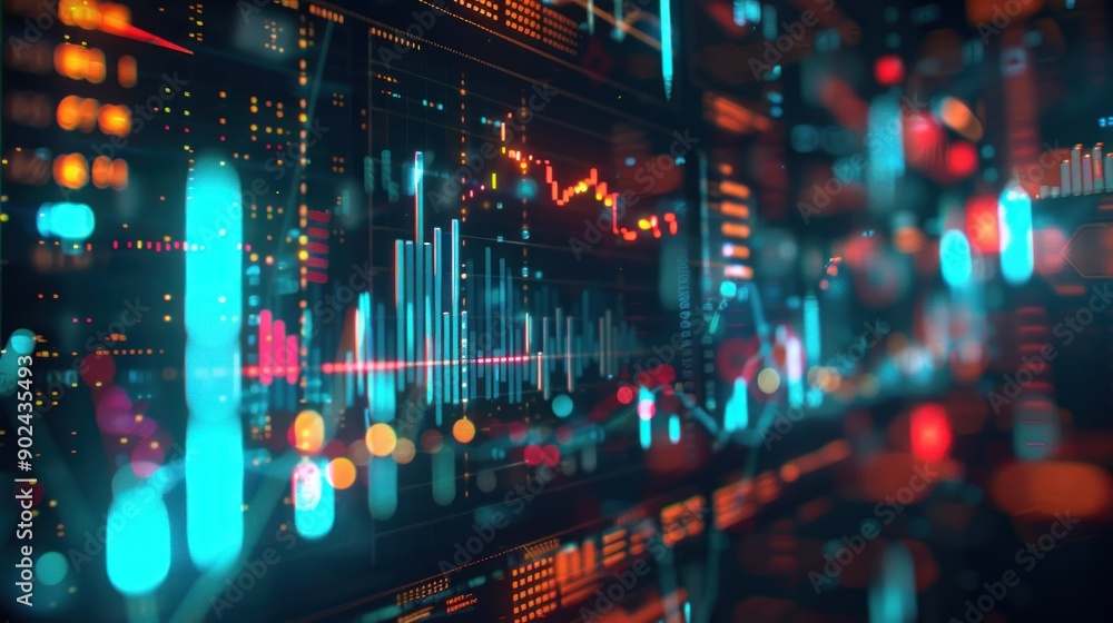 Poster abstract digital data visualization with neon lights