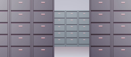 Office cabinet and document data archive storage folders for files business administration concept flat vector illustration.	