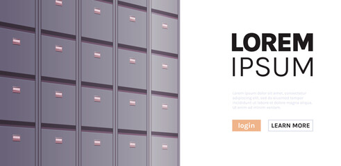 Office cabinet and document data archive storage folders for files business administration concept flat vector illustration.	