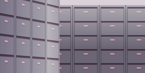 Office cabinet and document data archive storage folders for files business administration concept flat vector illustration.	