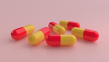 red and yellow pills on white background