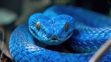 Fototapeta premium Blue viper snake closeup face