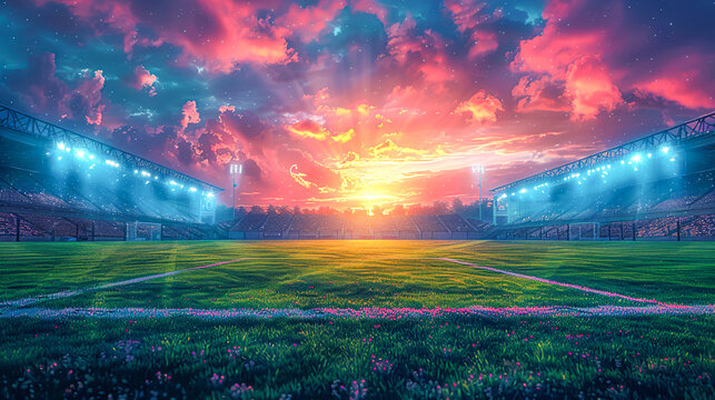 Energetic Cycle Ball Match in Vivid Stadium Lights, Watercolor Art Style