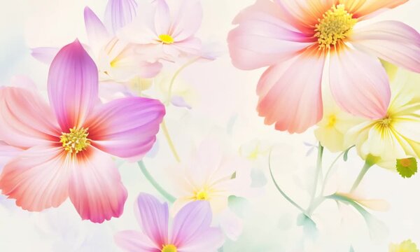 Pastel Dream: Cosmos flowers in a soft, ethereal floral background, ideal for romantic or serene designs. 