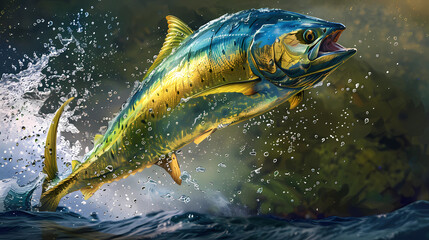 Fototapeta premium dorado Fish jumping out of the water, generated ai