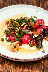 Radish piccata, vegan food.