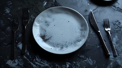 Cutlery and Plate: Cutlery placed around an empty spot on a plate, indicating an invisible gourmet dish.
