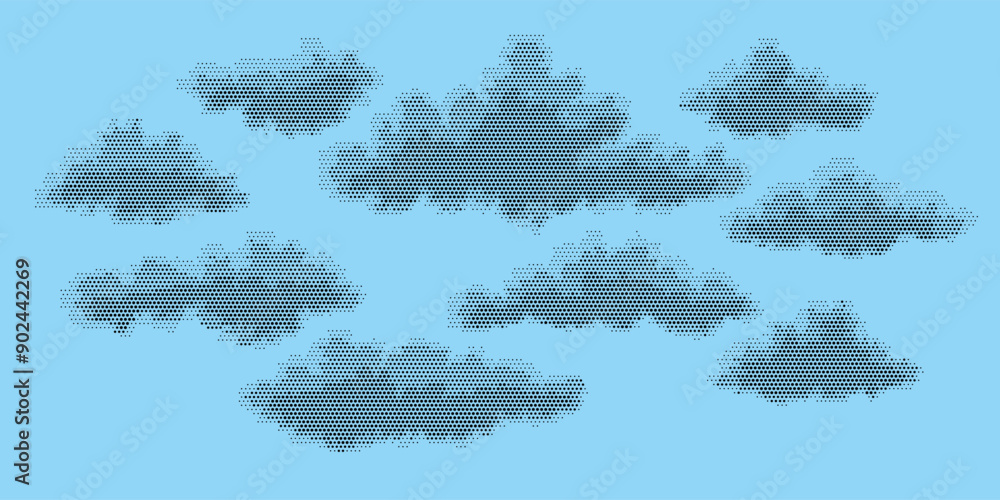 Poster a set of clouds of various shapes. cartoon clouds to place in the sky. cute vector illustration for 
