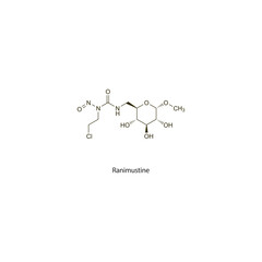 Ranimustine flat skeletal molecular structure Antineoplastic drug used in cancer treatment. Vector illustration scientific diagram.