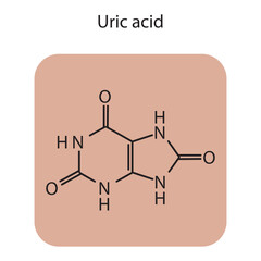 Uric acid skeletal structure schematic illustration, nucleobase molecule.