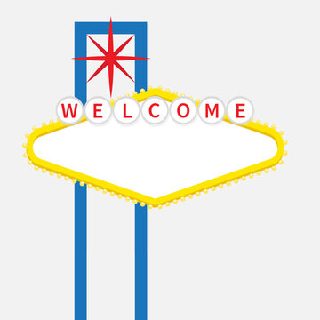 Welcome to Las Vegas sign icon. Empty template. Classic retro symbol. Red star. Nevada sight showplace. Template for greeting card, banner, sticker print. Flat design. White background Isolated Vector