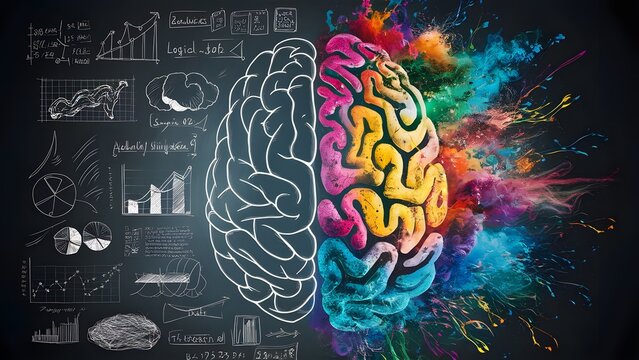 Enhance your content with our colorful brain work illustration, showcasing the blend of analytical and creative thinking for educational purposes.