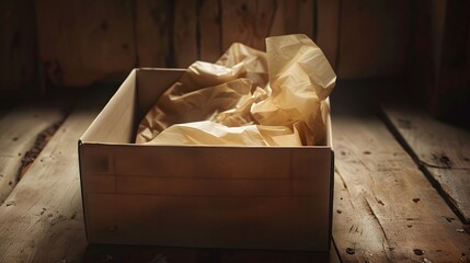 Fototapeta premium Open Gift Box: An open gift box with tissue paper, hinting at an invisible present inside. 