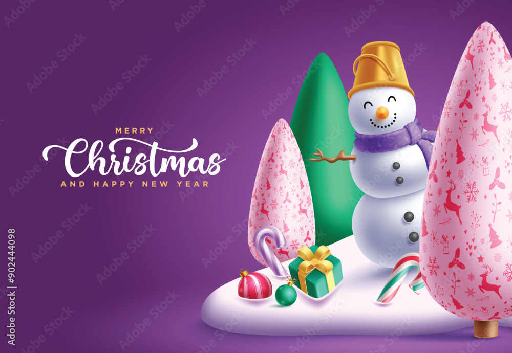 Poster christmas snowman character vector design. merry chirtsmas and happy new year greeting text with sno