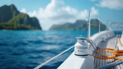 Fototapeta premium A rugged, waterproof signal booster mounted on a sailboat mast.
