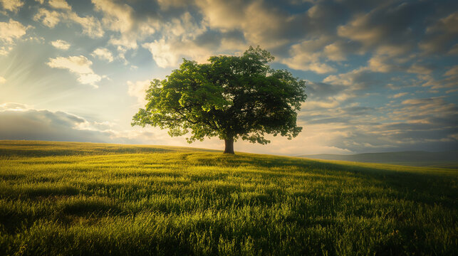 Baum w&auml;chst aus einer Hand aus einem kleinen Erdhaufen von H&auml;nden geschaffen Zukunft der Natur Generative AI