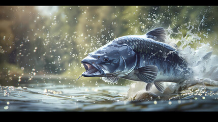 Fototapeta premium catfish jumping out of the water, generated ai