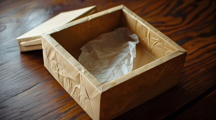 Fototapeta premium Open Gift Box: An open gift box with tissue paper, hinting at an invisible present inside. 