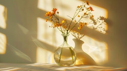 Sunlight Through Shape: Sunlight casting a shadow through the shape of an invisible vase with flowers.
