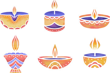 Watercolor diwali candle set element for Diwali lights festival