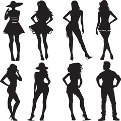 Fashion Girl Flat Black Silhouette Vector Art Bundle
