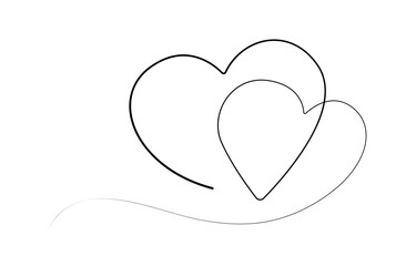 Two Hearts Continuous One Line Drawing. Valentines day concept, One continuous drawing of heart shape love sign. outline and romantic symbol, Heart background valentine day design, one line vector
