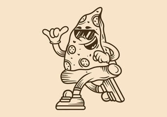 Retro pizza mascot character illustration in running pose