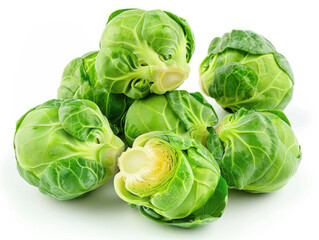 Obraz premium Studio Photography of Brussels Sprouts on White Background, Fresh and Detailed Vegetable