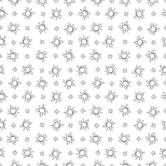 Hand drawn seamless pattern sketch outline illustration isolated sun. White background. Print posters flyers badges clothes stationery wrapping paper.