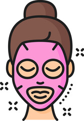Face care mask, cosmetology and mesotherapy, skincare outline color icon. Face skin care moisturizing mask, dermatology cosmetics line vector pictogram. Woman beauty treatment linear sign or symbol