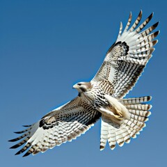 Fototapeta premium Hawk soaring majestically, realistic HD, white background, focus cover all object, deep depth of field, no blur, photo not dark, everything is clear, copy space