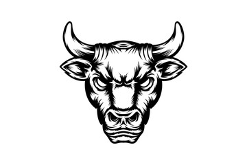 black and white bull mascot logo illustration