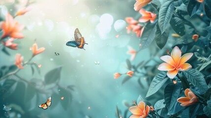 Nature of butterfly and flower in garden using as background butterflies day cover page or banner template brochure landing page wallpaper design