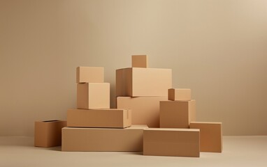 A stack of beige cardboard boxes placed on a neutral background, symbolizing packaging, shipping, or storage solutions. Ideal for logistics, e-commerce, or minimalist design themes.
