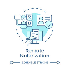 Fototapeta premium Remote notarization soft blue concept icon. Video conferencing, electronic signature. Round shape line illustration. Abstract idea. Graphic design. Easy to use in infographic, presentation