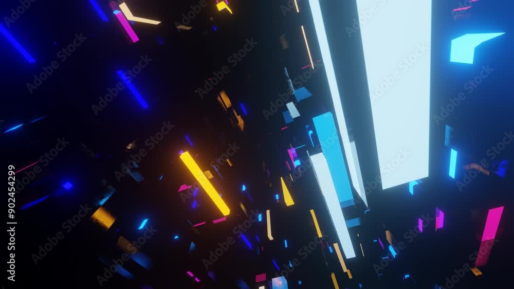 Aufkleber abstract frames and boxes. fly through technology cyberspace with neon glow. sci-fi flight through h