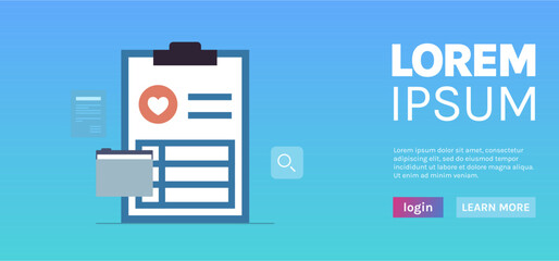 Hospital patient registration paper and medical checklist concept flat vector illustration.	
